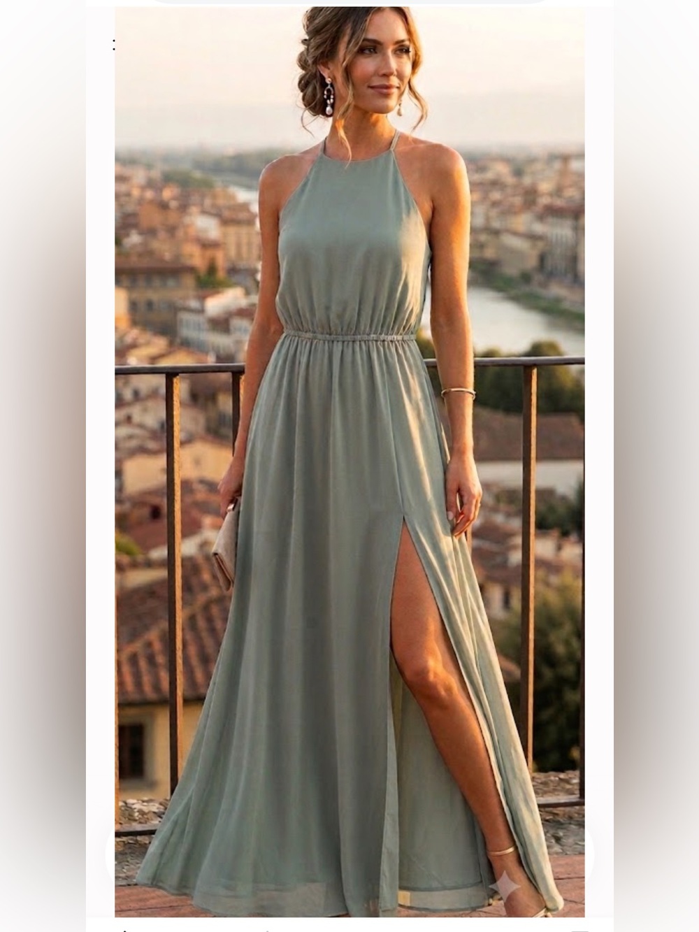 Show Me Your MuMu Halter Maxi Dress in Sage Green